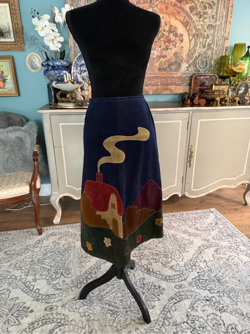 1970’s Bagatelle Suede Cottage Scene Skirt